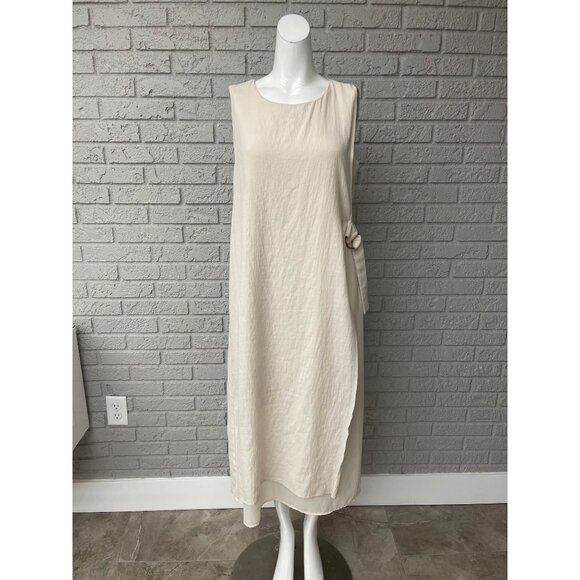 Doe & Rae Women Sleeveless Cream Overlay Dress with Side Buckle Detail Size M - Picture 1 of 9